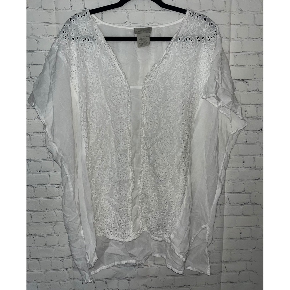 Charlie Paige White Cotton Eyelet Lace Kimono Beach Swimsuit Cover Up One Size